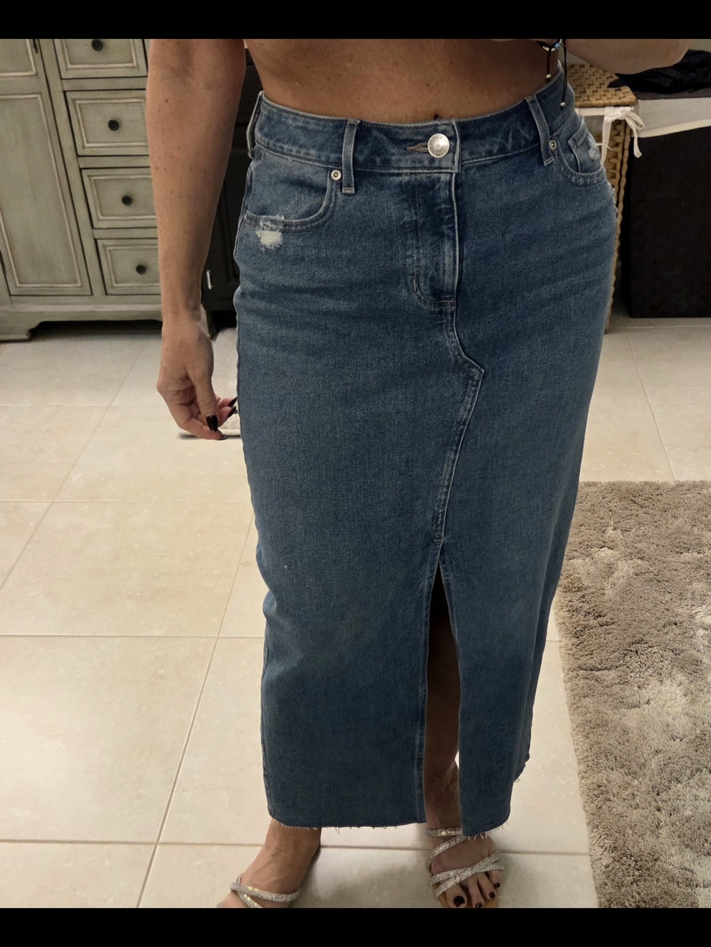 Maurices Blue Denim Maxi Skirt with Front Slit